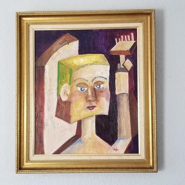 Vintage Figurative Abstract Surrealist Painting , Signed . 