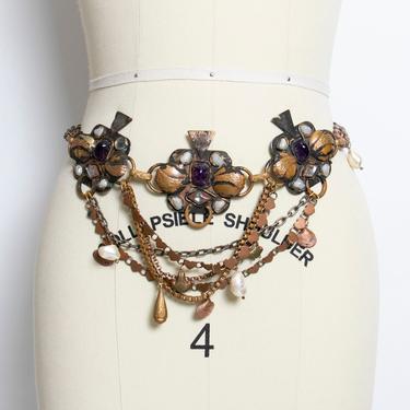1980s Belt Handmade Embellished Chain Dangle Tiered 