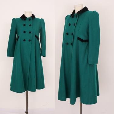 1990's Green Girl's Peacoat/ Kid's Vintage Winter Coat/ Puff Sleeve Wool Peacoat/ Victorian Style Coat/ Children's Size xxs 