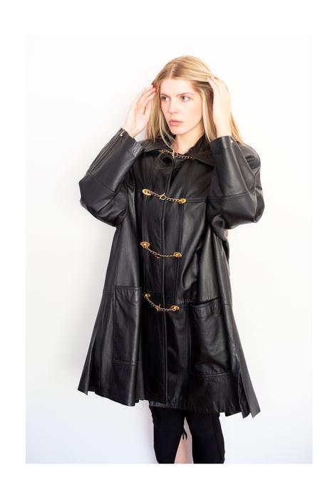 Vintage BRUNO MAGLI Lambskin Leather Coat with Gold Chain Link