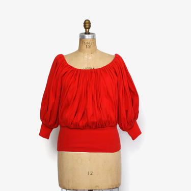 【USA製★80s名作】ヴィンテージ Norma Kamali レッドシャツ M Vintage 80s Norma Kamali TOP / 1980s Red Gathered | Lucky Vintage