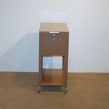 Vtg Industrial / Office Metal Rolling File Cabinet w Hanging Files Compartment, Bottom Shelf, Hinged Lid, Original Gray Paint, Chrome Handle 