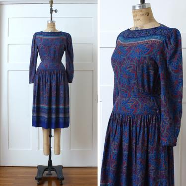 vintage Lanz dress • 1970s - early 1980s pretty tie belt dress in bright blues 