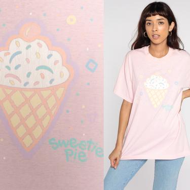 Vintage Ice Cream Shirt 80s Sweetie Pie Tshirt Baby Pink 90s Dessert Shirt Single Stitch Graphic Shirt 1980s Tee Large L 