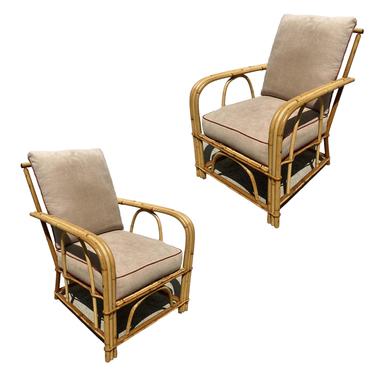 Rare &quot;1949er&quot; Rattan 3-Strand Lounge Chair Pair by Heywood Wakefield 