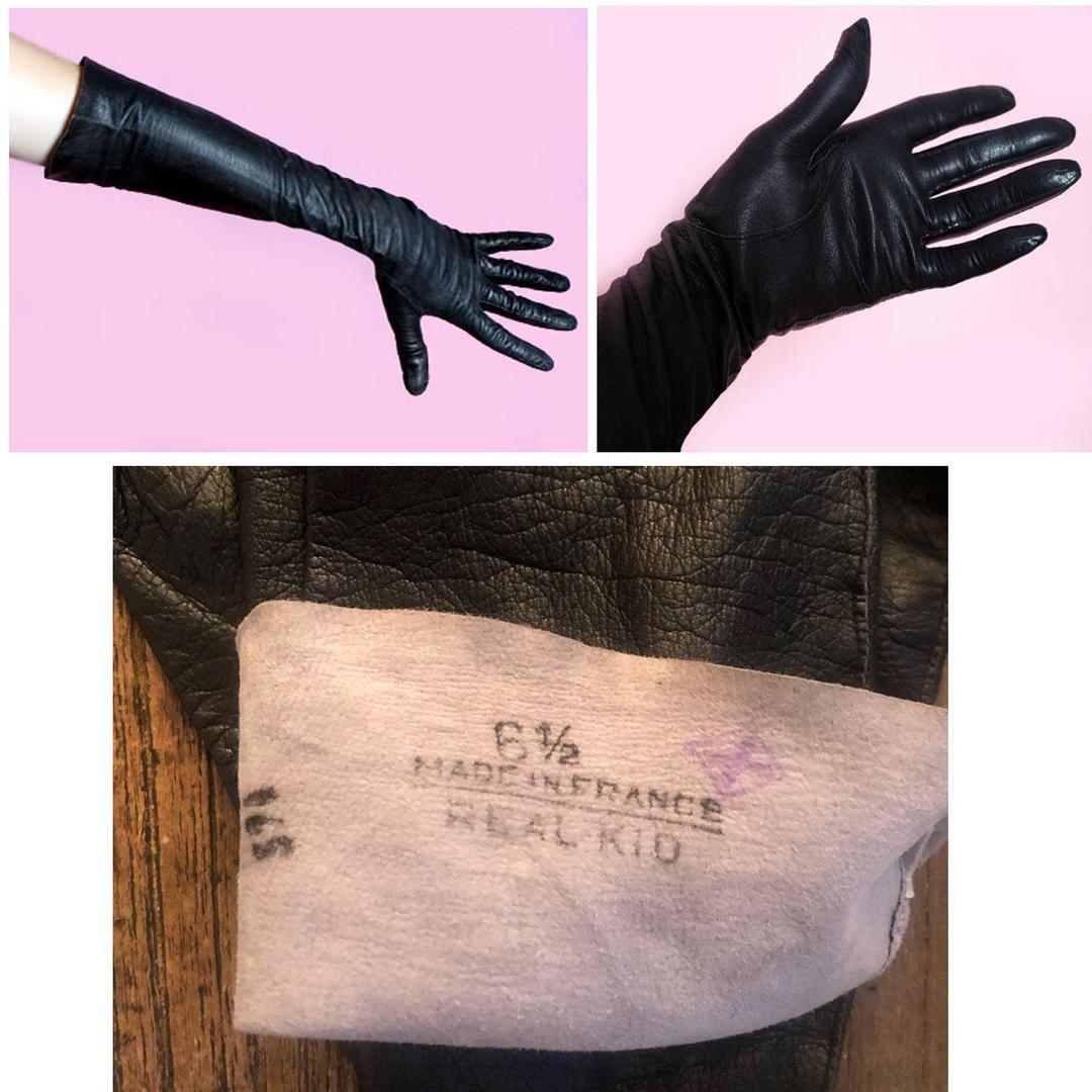 Black Leather Cut Work Lace & Cord Work Gloves Unworn France 7 1960s – Palm  Beach Vintage