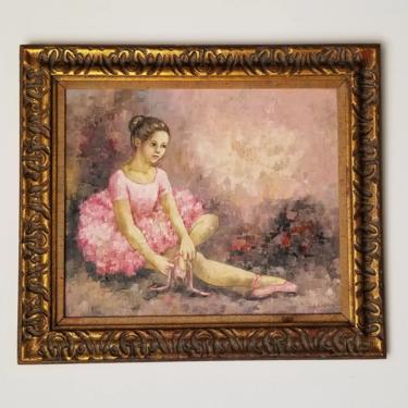 1960s &quot;Ballet Dancer&quot; Figurative Oil Painting by Korim, Framed. 