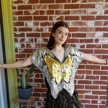 Vintage fashion Sequin Butterfly Top size M