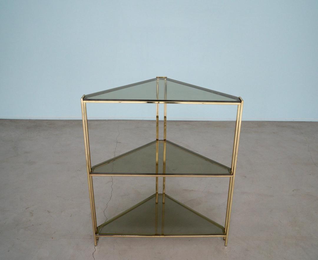 MidCentury Modern Etagere Shelf / Console in Brass & Smoked