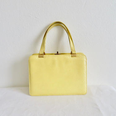 Vintage 1960's Yellow Leather Purse Top Handle 60's Spring Handbag Mod Mid Century Accessories Andrew Geller 