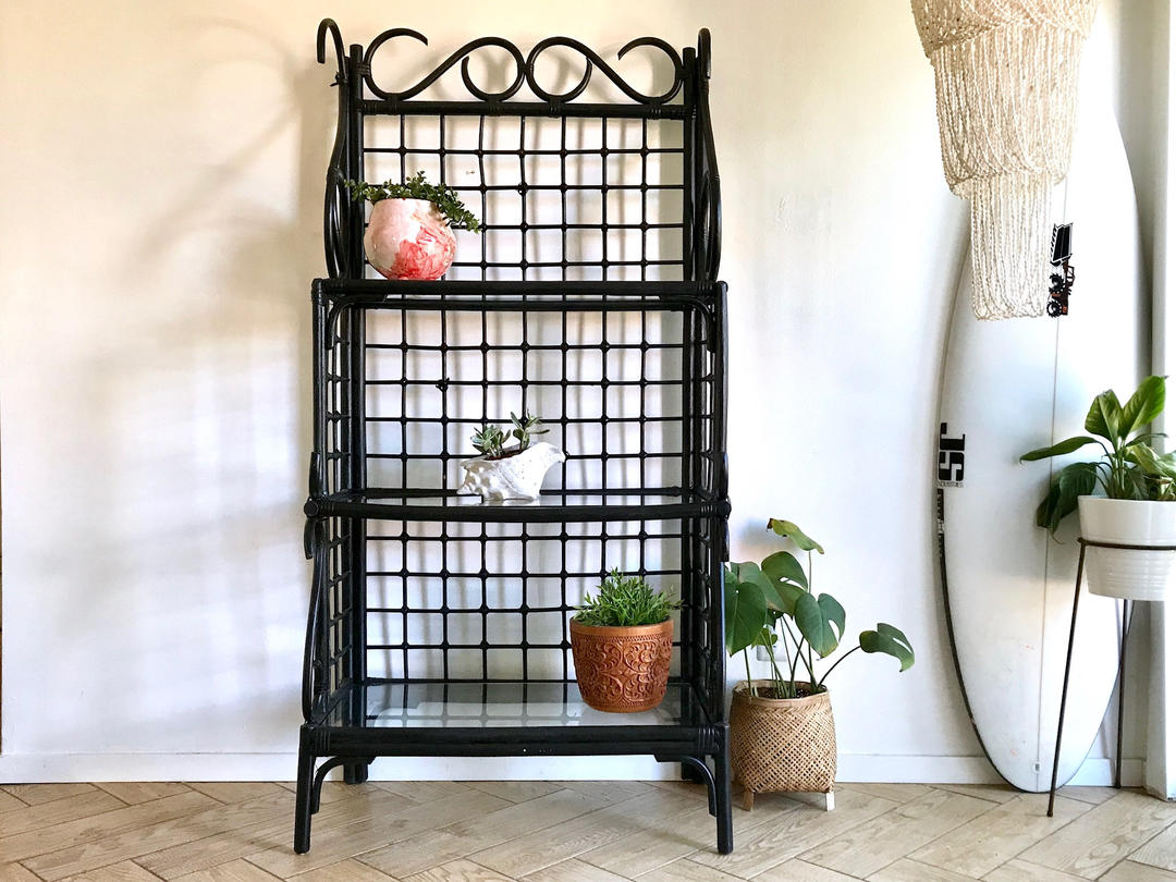 Bamboo Shelving Unit - Black Bamboo + Glass Standing Shelf - | Shop ...