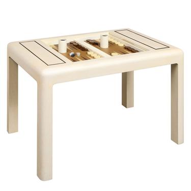 Karl Springer Game Table In Lacquered Linen with Bronze Accents 1980s