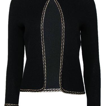 St. John - Black Clasped Knit Cardigan w/ Gold Trim Sz S