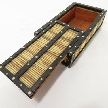 ANTIQUE PORCUPINE QUILL BOX Ebony Wood Case NATIVE FOLK ART Victorian Decor NR