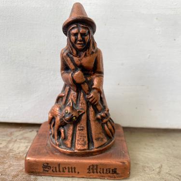 Vintage Salem Witch Chalkware Figure, Salem Massachusetts Souvenir, Halloween Decor, Small Witch Statue 