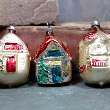 Vintage Glass Houses - Set of 3 Cottage Shaped Glass Christmas Ornaments for Your Christmas Tree! - Winter Home Glass Ornaments 