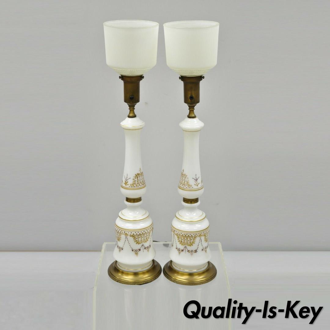 Pair of Vintage White Porcelain French Neoclassical Gold Gilt Column