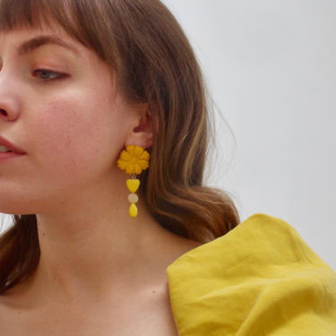 Yellow Polymer Clay Flower Earrings 