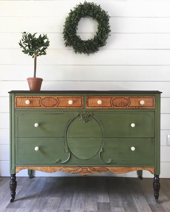 Vintage Green Dresser Shackteau Interiors Essex County, MA