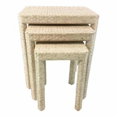 Made Goods Transitional White Washed Rattan. Delphine Nesting Tables Set of Three