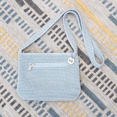 Vintage Early 2000s Y2K The Sak Crochet Crossbody Bag - Pastel Blue Boho Purse 