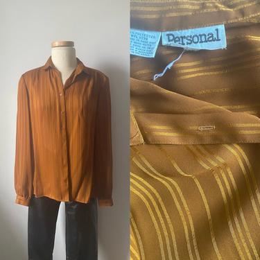 70s Tonal Striped Blouse with Removable Neck Tie 