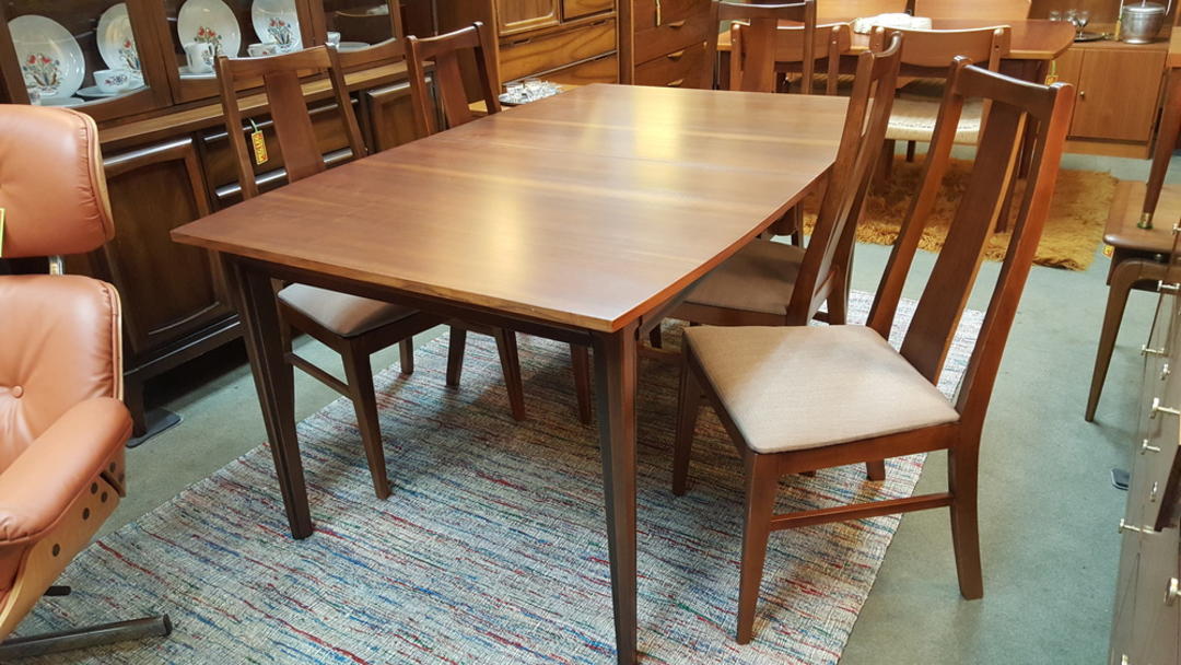 Mid Century Walnut Boat Shape Dining Table Peg Leg Vintage