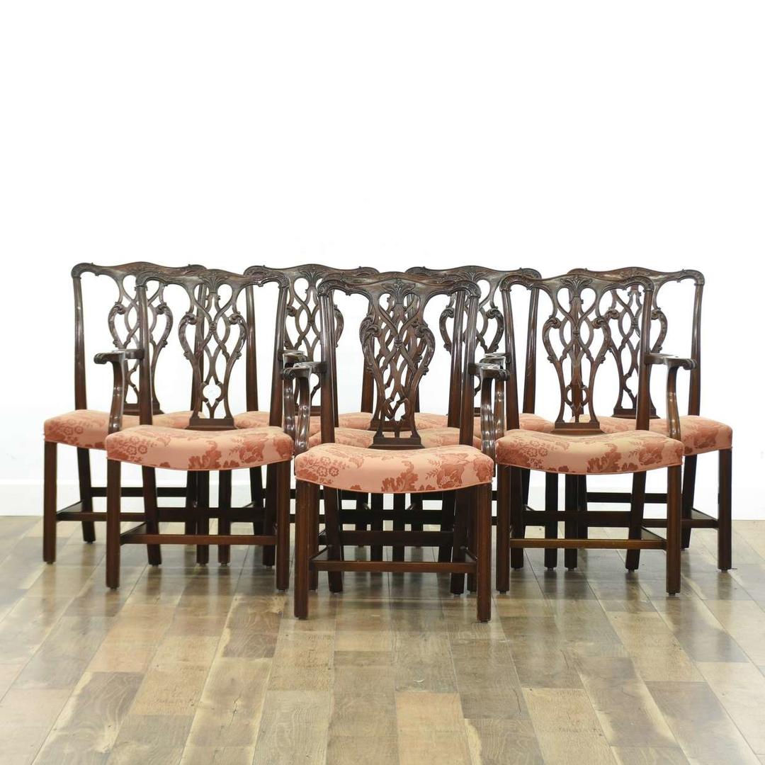 Set 8 Chippendale Carved Solid Mahogany Dining Chairs Loveseat (San