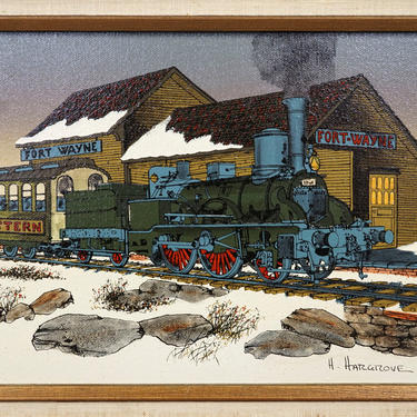 Vintage H. Hargrove Oil Painting Fort Wayne Train | Vintage Inquisitor