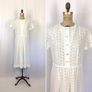 Vintage 50s dress | Vintage white eyelet short sleeve say dress | 1950s  Claire Tiffany shirtwaist dress 
