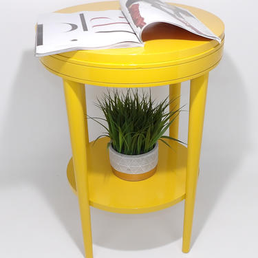 Wedding Book Signing Table Marigold Yellow Round Drum Table Plant Stand End Table Nightstand Salon Entryway Office Waiting Room Bridal Bride 