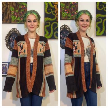 Vintage 1970’s Brown And Teal Space Dyed Cardigan 