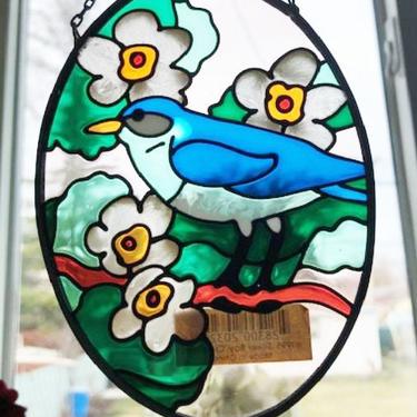 Vintage Beautiful 1995 Silver Bay Creations Bird and Floral Stained Glass Sun Catcher by LeChalet