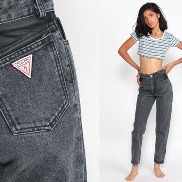 Vintage Guess Jeans 25 Mom Jeans ANKLE ZIP Denim LEATHER Grey