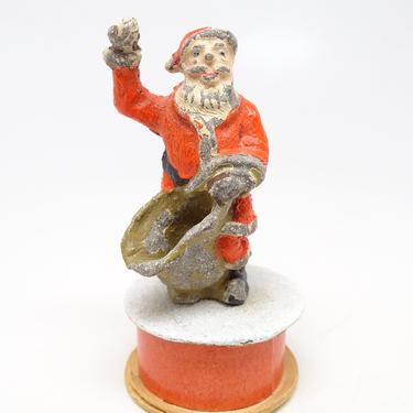 Antique 1940's German Candy Box with Hand Painted Lead Santa,  Vintage Candy Container for Christmas, Germany U S Zone 