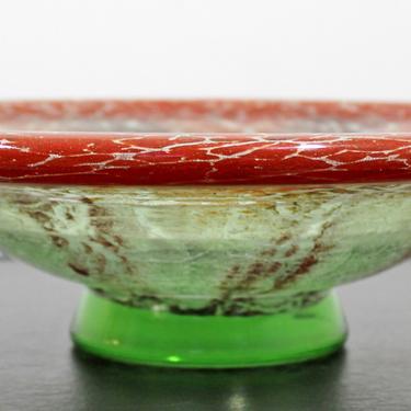 Mid Century Modern Stretched Handmade Glass Art Bowl Table Sculpture Orange 70s 