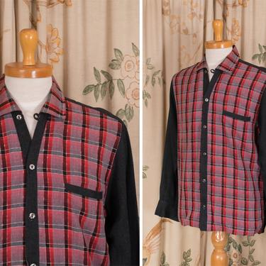 1950s Shirt - Vintage Late 50s/Early 60s Rockabilly Shadowplaid Colorblock Sport Shirt by Accent size M 