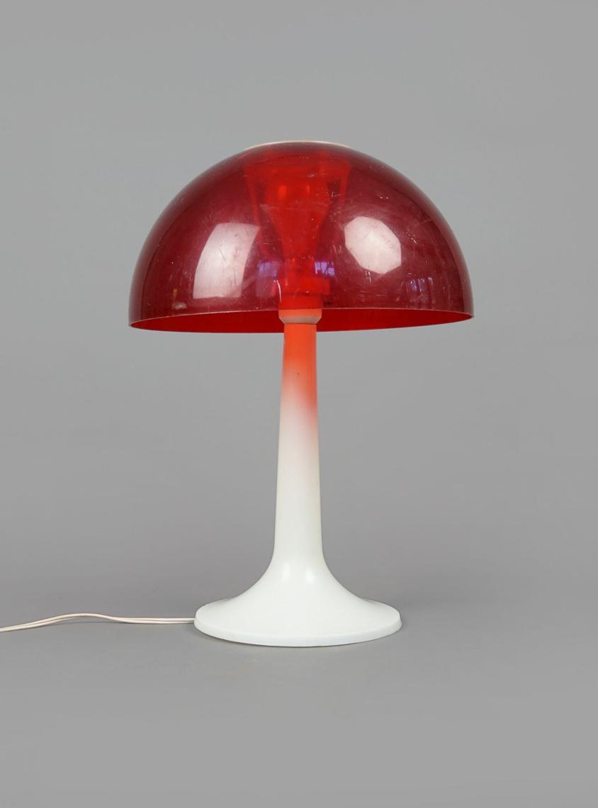 Gilbert Softlite Mushroom Lamp Vintage Red White Dome Plastic Shade Vintage Inquisitor Chicago IL