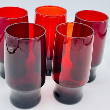 Vintage Set of five Anchor Hocking  Red Ruby glass or Royal Red Ruby glassbetween 1938 and 1967- 5.5&amp;quot; tall 12 ounces 