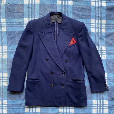 Vintage 1940s Double Breasted Sport Coat Jacket 40s Navy Peaked Collar Ventless 