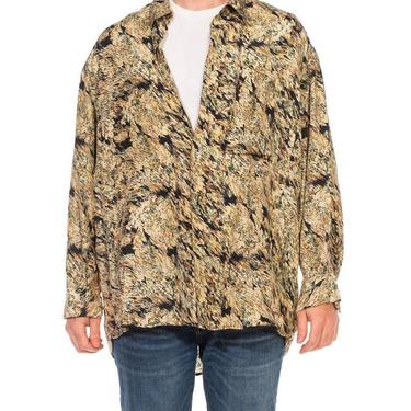 1990S Leightweight Silk Men's Texture Camo Print Shirt 