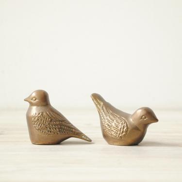 Vintage Brass Bird Figurines, Small Brass Birds, Pair of Brass Birds 