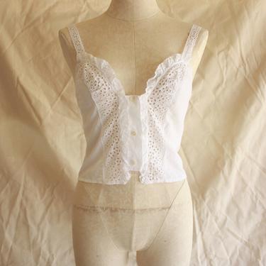 40s/50s Button Front White Lacy Camisole Size XS 