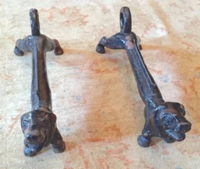 Antique Cast Iron Daschund Weiner Dog Boot Scrapers Door Stops
