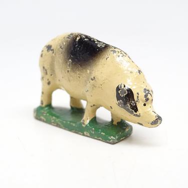 Antique 1940's Die Cast Metal Pig, Vintage Toy Farm Animal,  Hand Painted for Christmas Nativity or Putz 