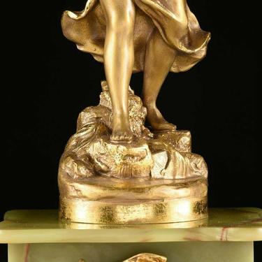 Antique Clock Art Nouveau Gilt Metal and Onxy, Three-Piece Set Garniture, 1800's, Gorgeous!