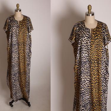 1970s Brown and Black Leopard Print Short Sleeve Night Gown -1XL 