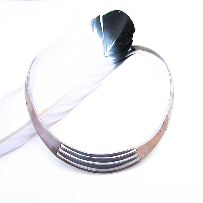 Vintage Solid Sterling Silver Neck Cuff Choker Necklace