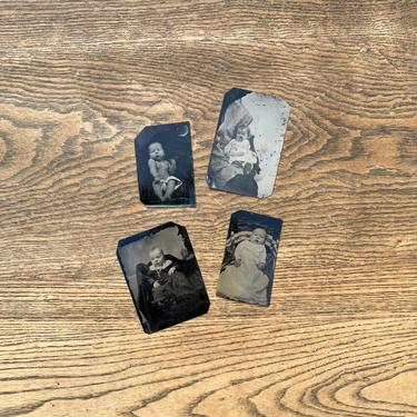 Set of 4 Antique Victorian Era Hidden Mother & Father Tin Type Photos 