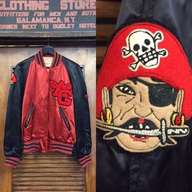 Vintage 1950’s Pirate Patch Satin Jacket, Athletic Jacket, Bomber Style, 50’s Era, Vintage Clothing 
